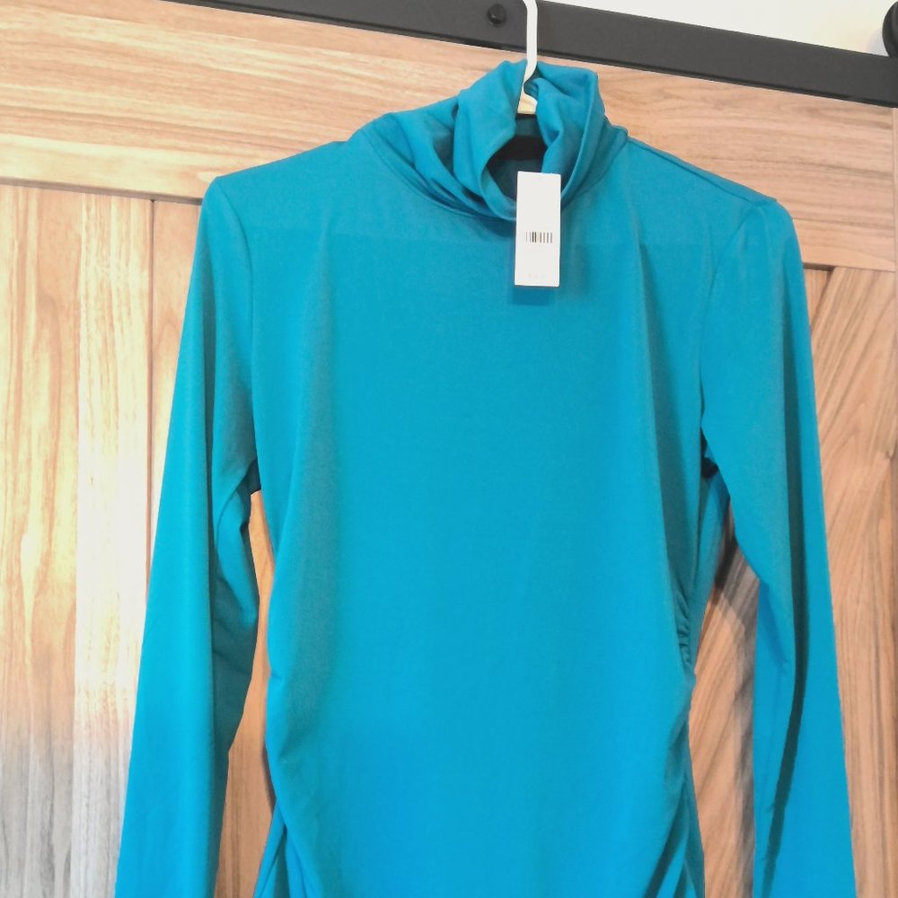 NWT Teal Turtleneck with Side Ruching